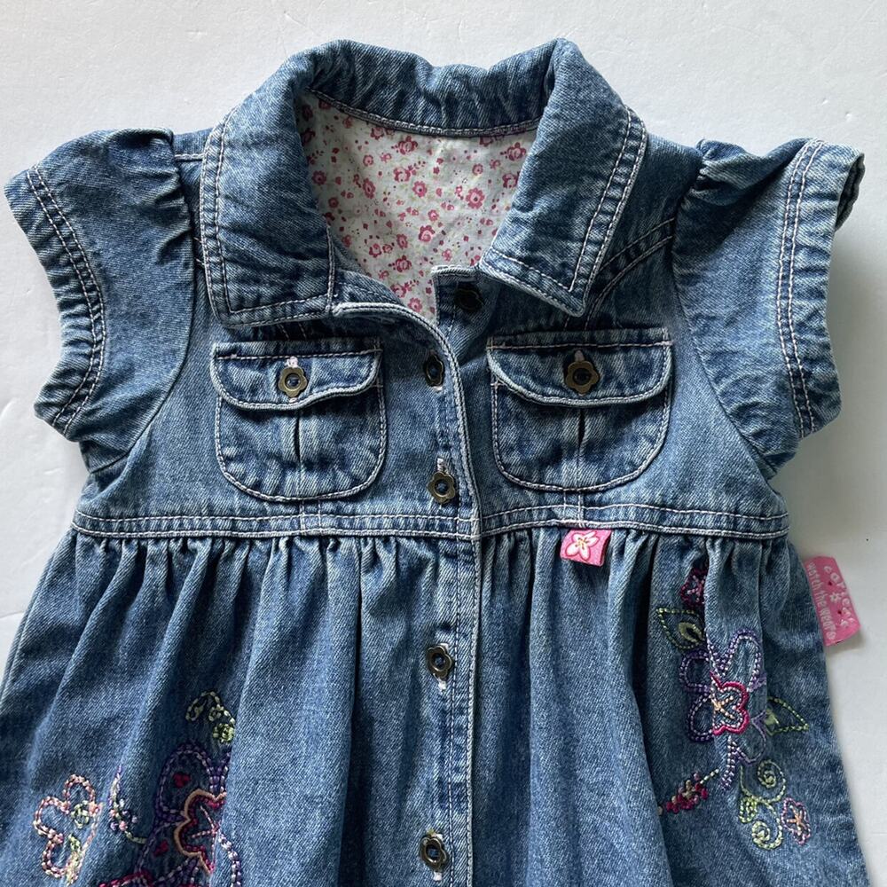 Vintage Carters Watch The Wear Denim Embroidered Dress Size 12M - Picture 2 of 10